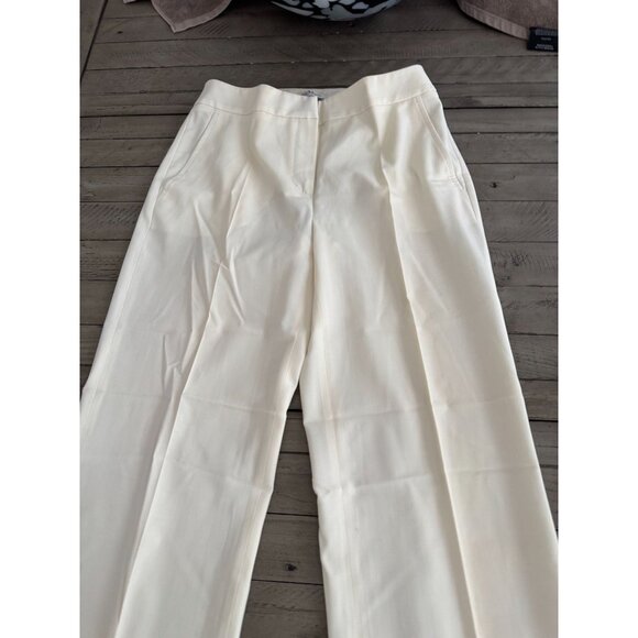 Max Mara Stretch Laine Wool Pleated Straight Leg Crepe Trouser Pants White 38 - Picture 3 of 6